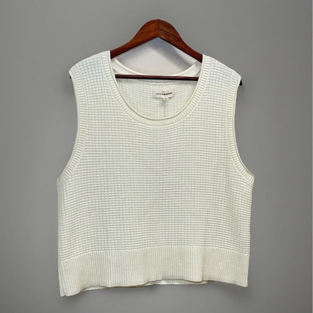 NWT Lucky Brand Women's Knit Sleeveless Sweater Pullover Size XL Cream Textured - Picture 1 of 7